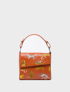 Anastasio Micro Crossbody Handbag Baked City Brown Leather - Retro Tiger Embroidery