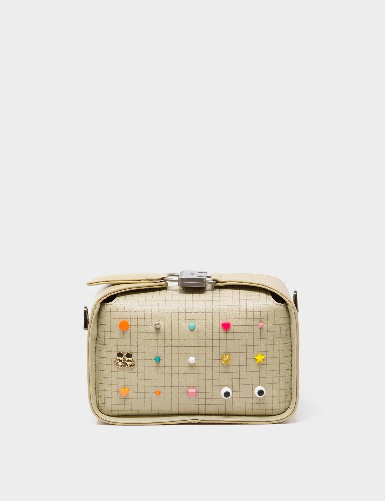 Benji Micro Crossbody Gravel Beige Leather Bag - Studs Pattern