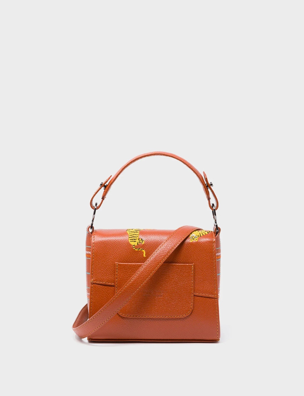 Anastasio Micro Crossbody Handbag Baked City Brown Leather - Retro Tiger Embroidery