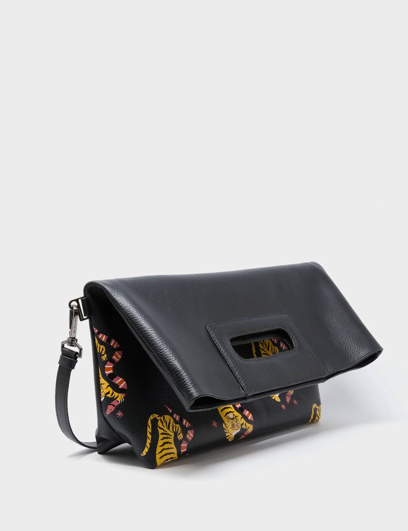 Milo Convertible Crossbody Bag - Black Leather Creatures of the Future Print