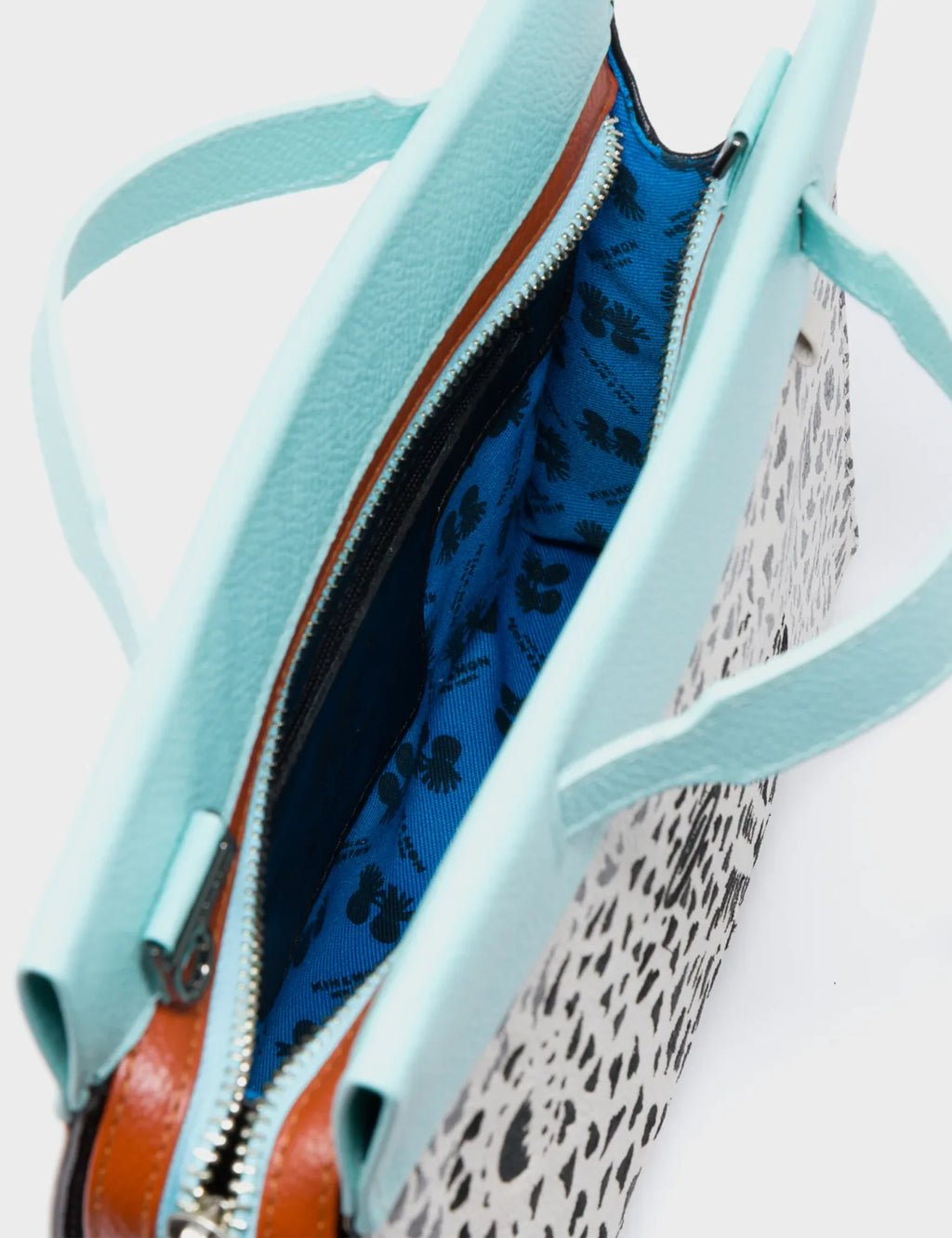 Vali Crossbody Cream and Eggshell Blue Leather Bag - Retro Tiger Embroidery