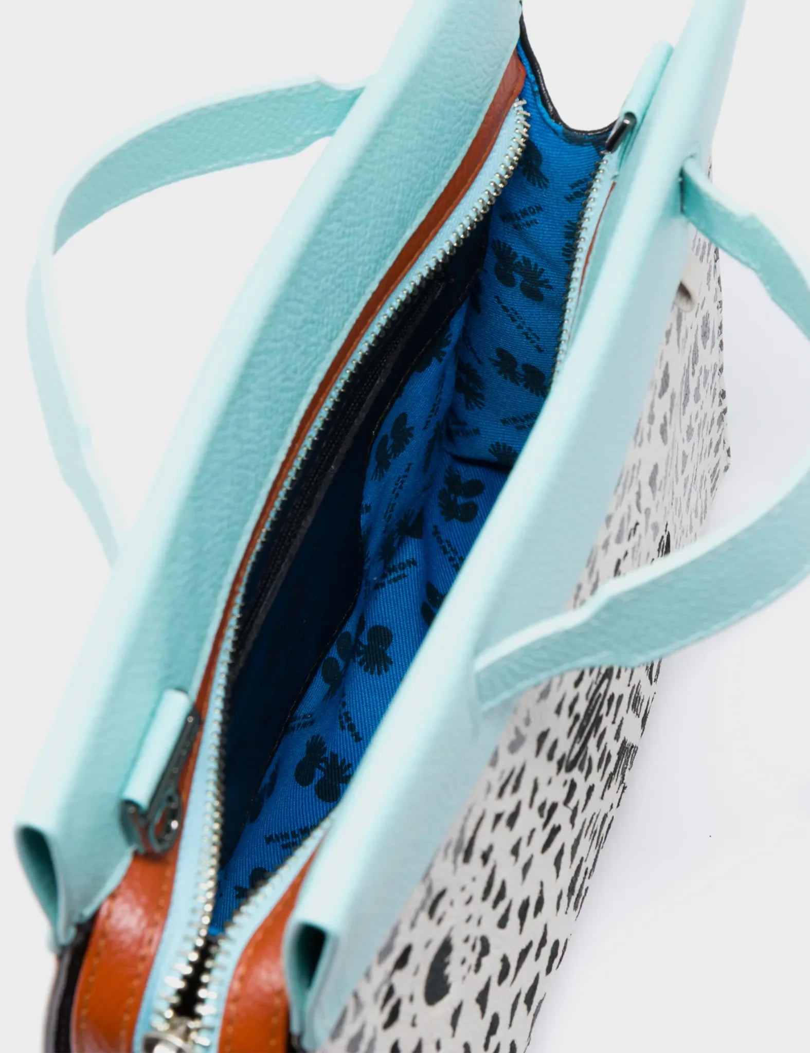 Vali Crossbody Cream and Eggshell Blue Leather Bag - Retro Tiger Embroidery