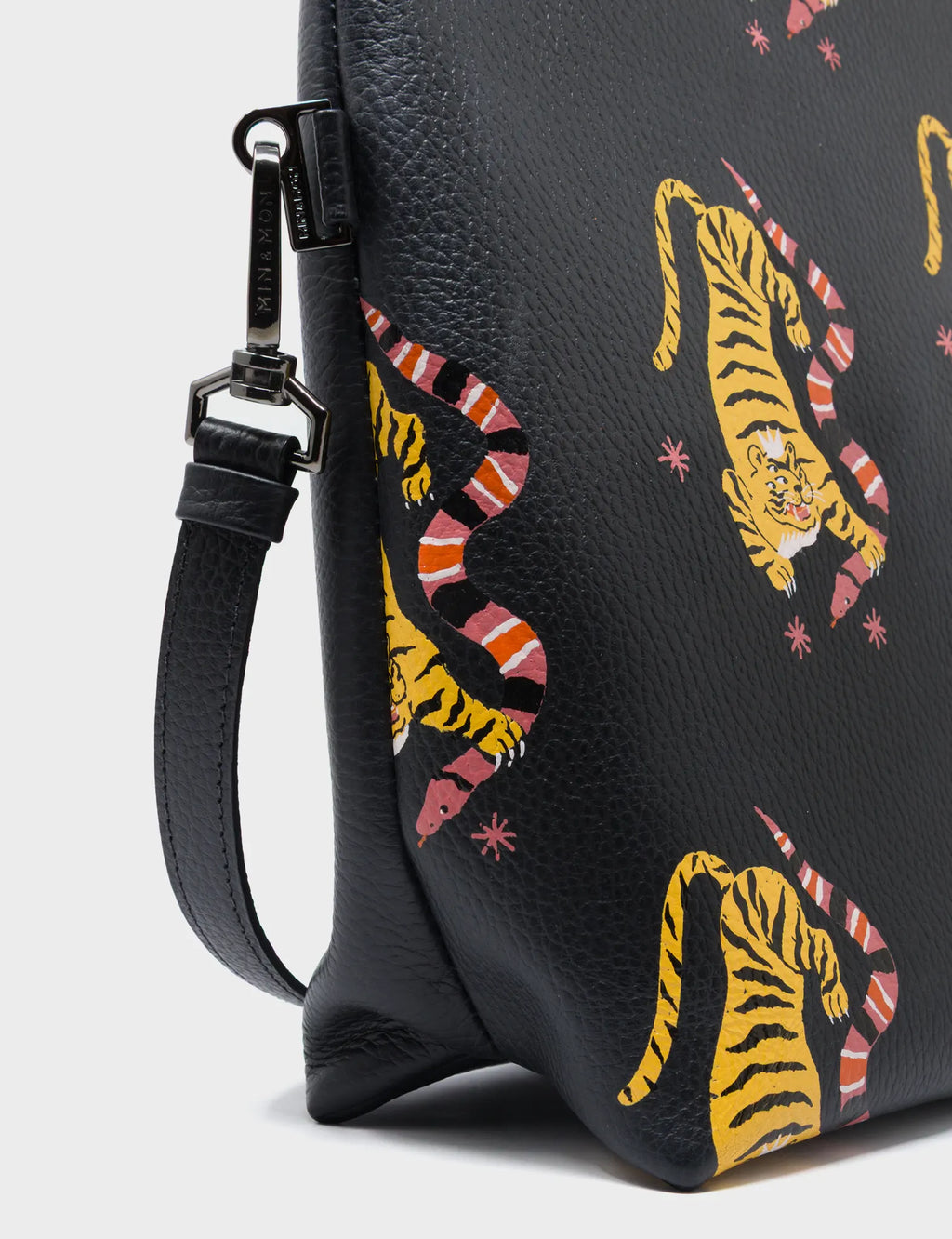 Milo Convertible Crossbody Bag - Black Leather Creatures of the Future Print