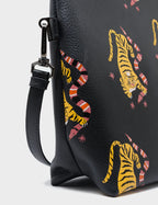 Milo Convertible Crossbody Bag - Black Leather Creatures of the Future Print