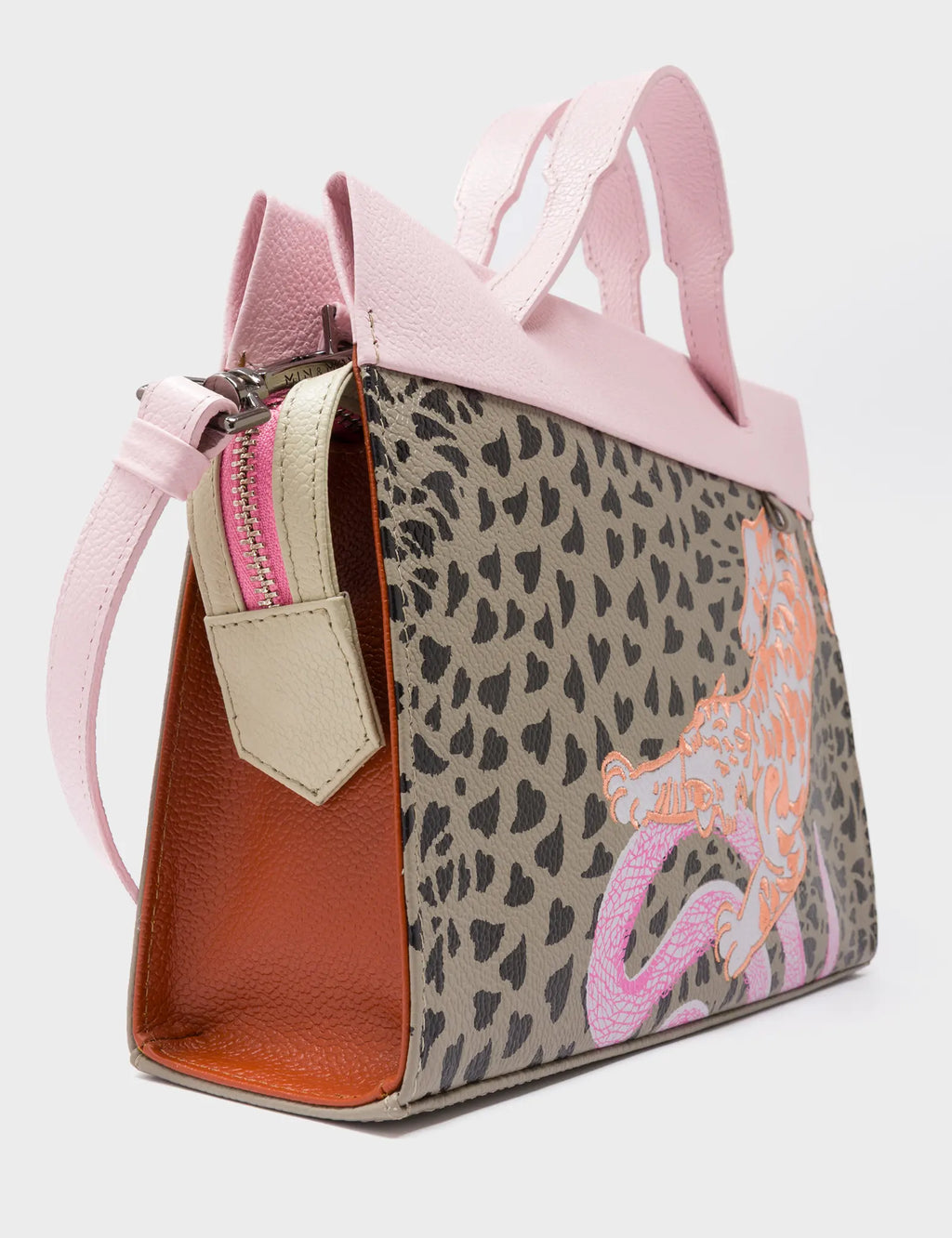 Vali Crossbody Tuffet Brown and Parfait Pink - Retro Tiger Design
