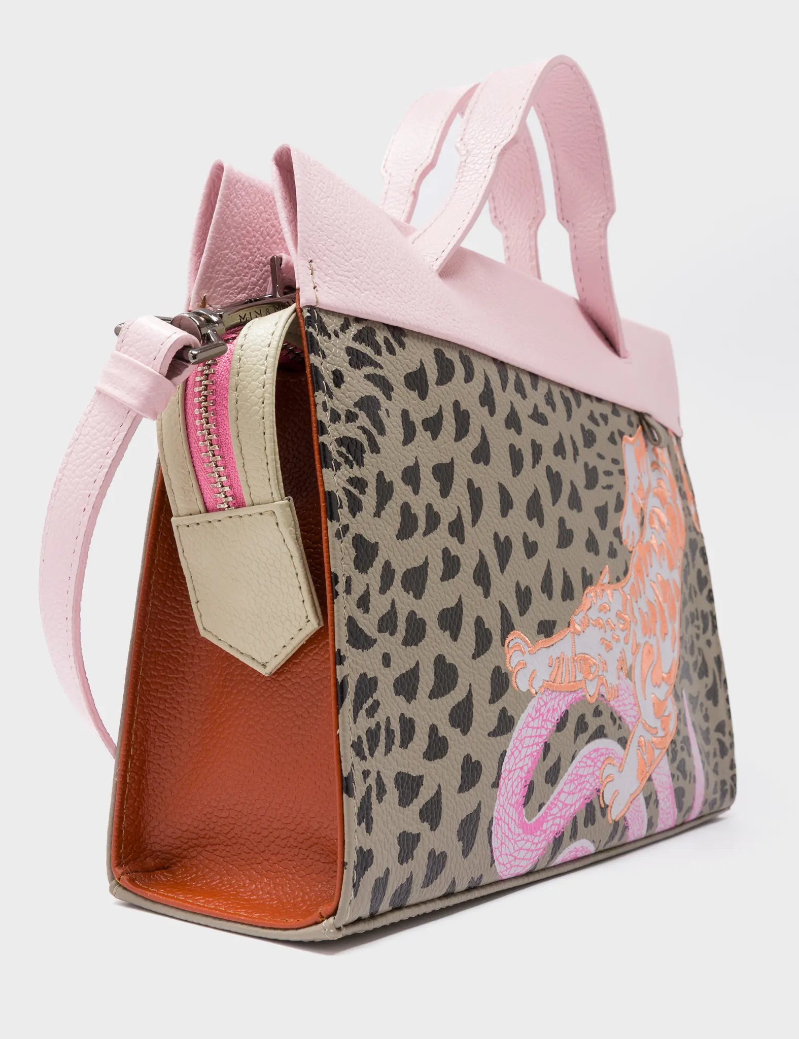 Vali Crossbody Tuffet Brown and Parfait Pink - Retro Tiger Design
