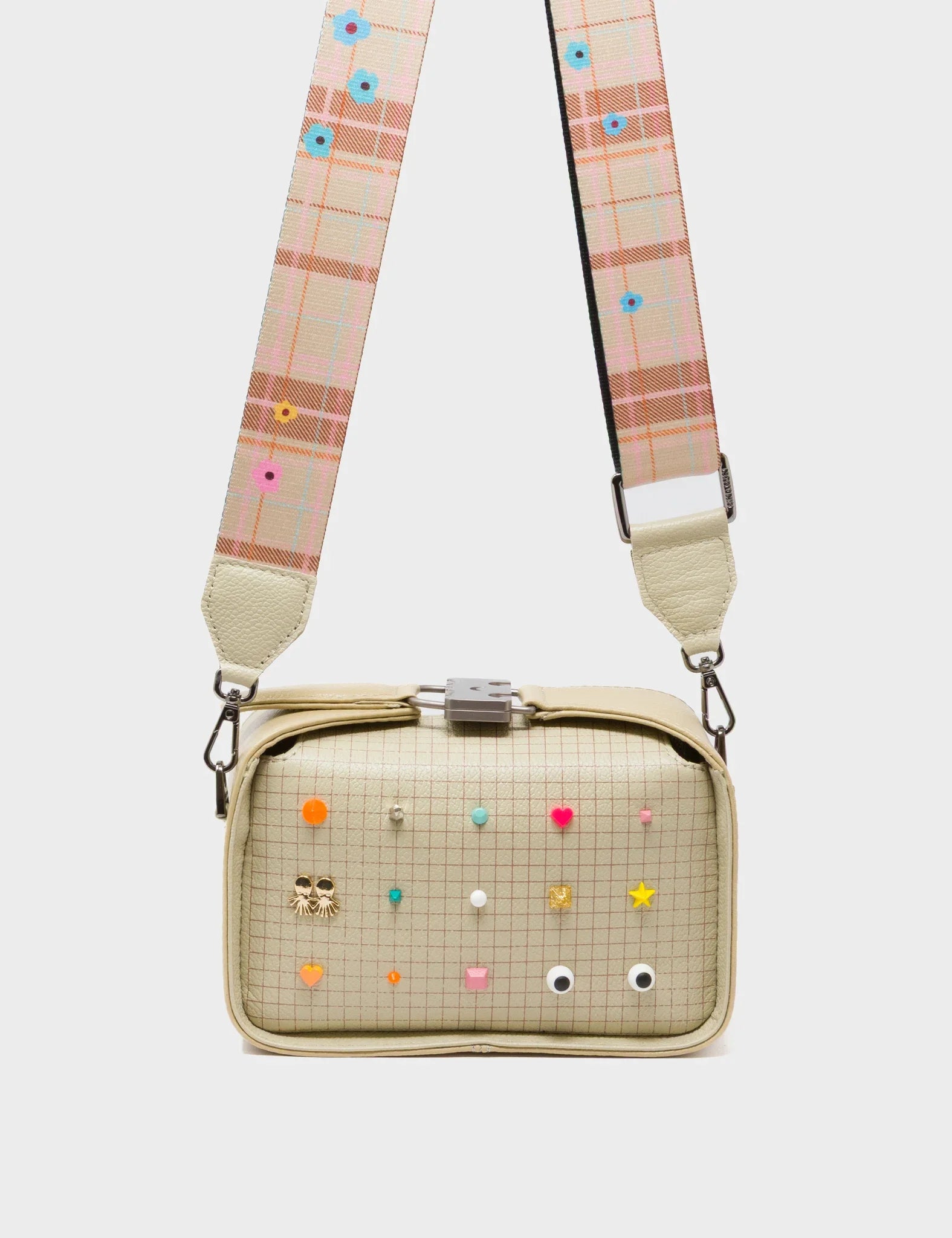 Benji Micro Crossbody Gravel Beige Leather Bag - Studs Pattern