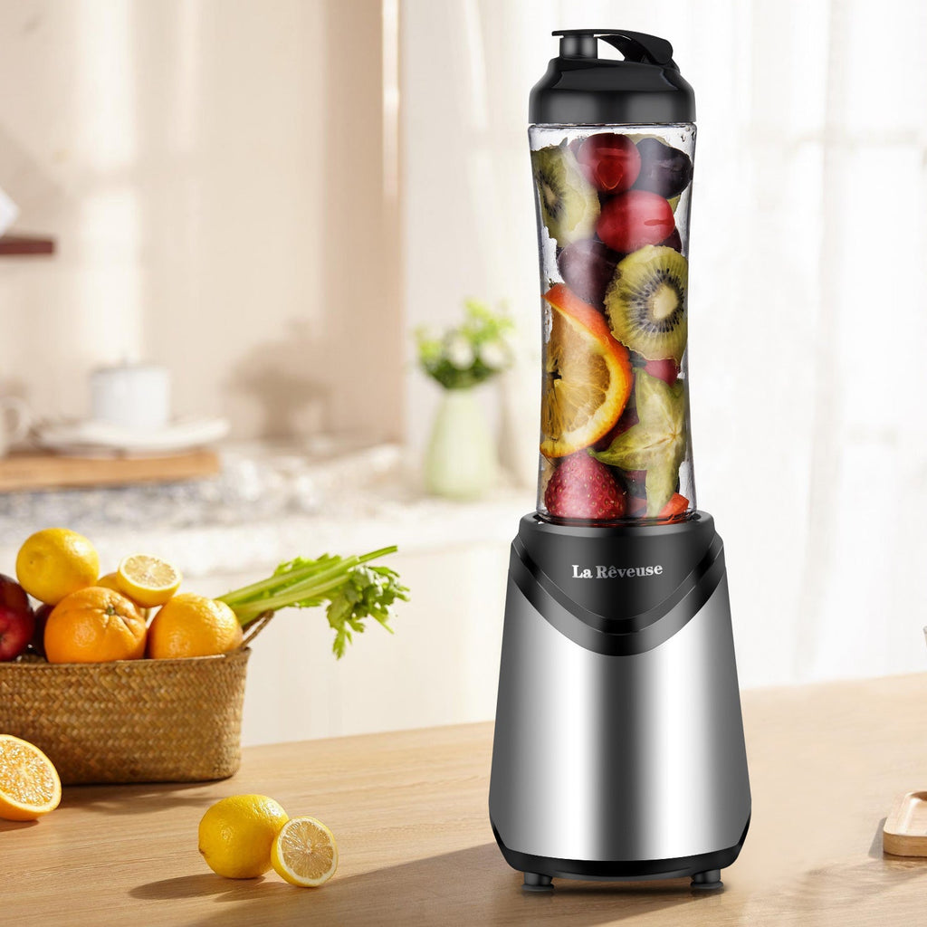 La Reveuse Personal Blender With Travel Lid BPA Free - 18oz Portable Sports Bottle Silver Stainless Steel Blade LARB1802S