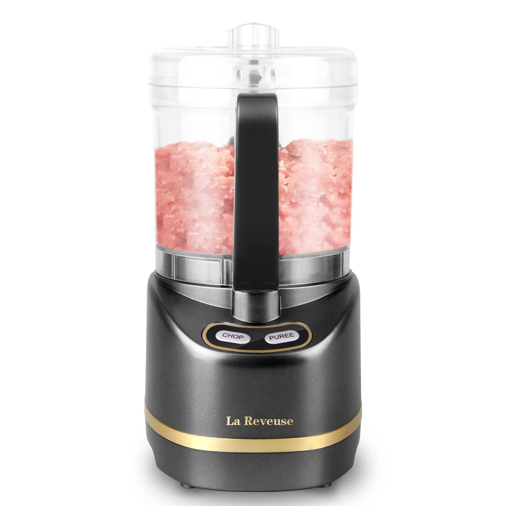 La Reveuse Electric Mini Food Processor with 200 Watts.2-Cup Prep Bowl for Mincing.Chopping.Grinding.Blending.Pureeing.Metallic Grey