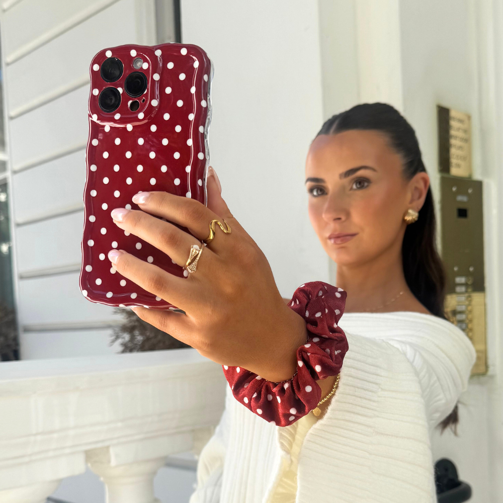 Wavy Phone Case - Burgundy Polka Dot