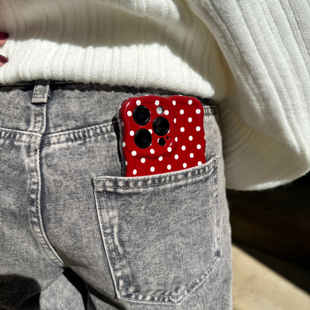 Wavy Phone Case - Burgundy Polka Dot