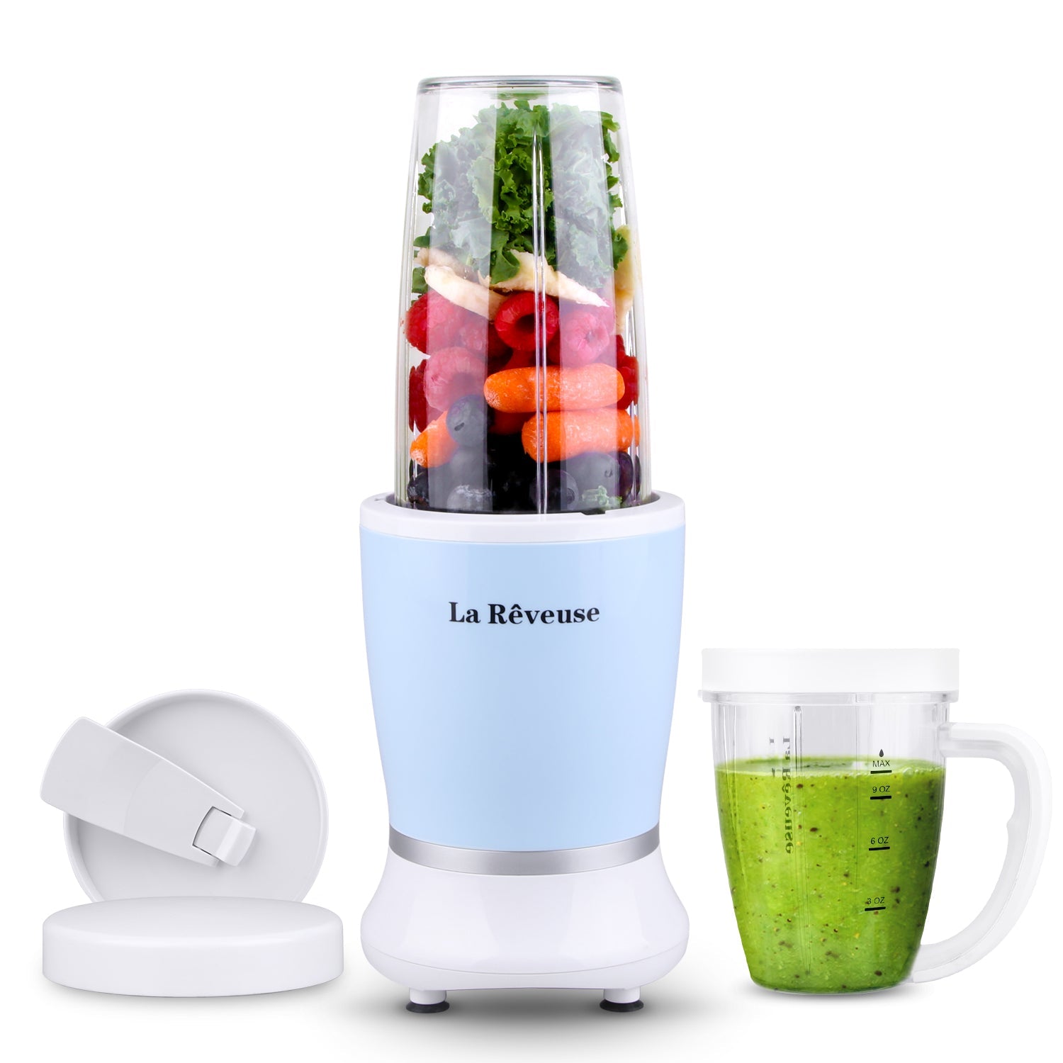 La Reveuse Personal Size Blender 250 Watts Power for Shakes Smoothies Seasonings Sauces with 1 Piece 15 oz Cup.1 Piece 10 oz Mug.BPA Free