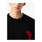 Black Wool De Coeur Crewneck Sweater