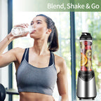 Smoothies Blender 300 Watt with 2 Pieces 18 oz BPA Free Portable Travel Sports Bottles (Silver 2 Cups)