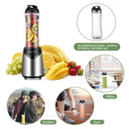 Smoothies Blender 300 Watt with 2 Pieces 18 oz BPA Free Portable Travel Sports Bottles (Silver 2 Cups)