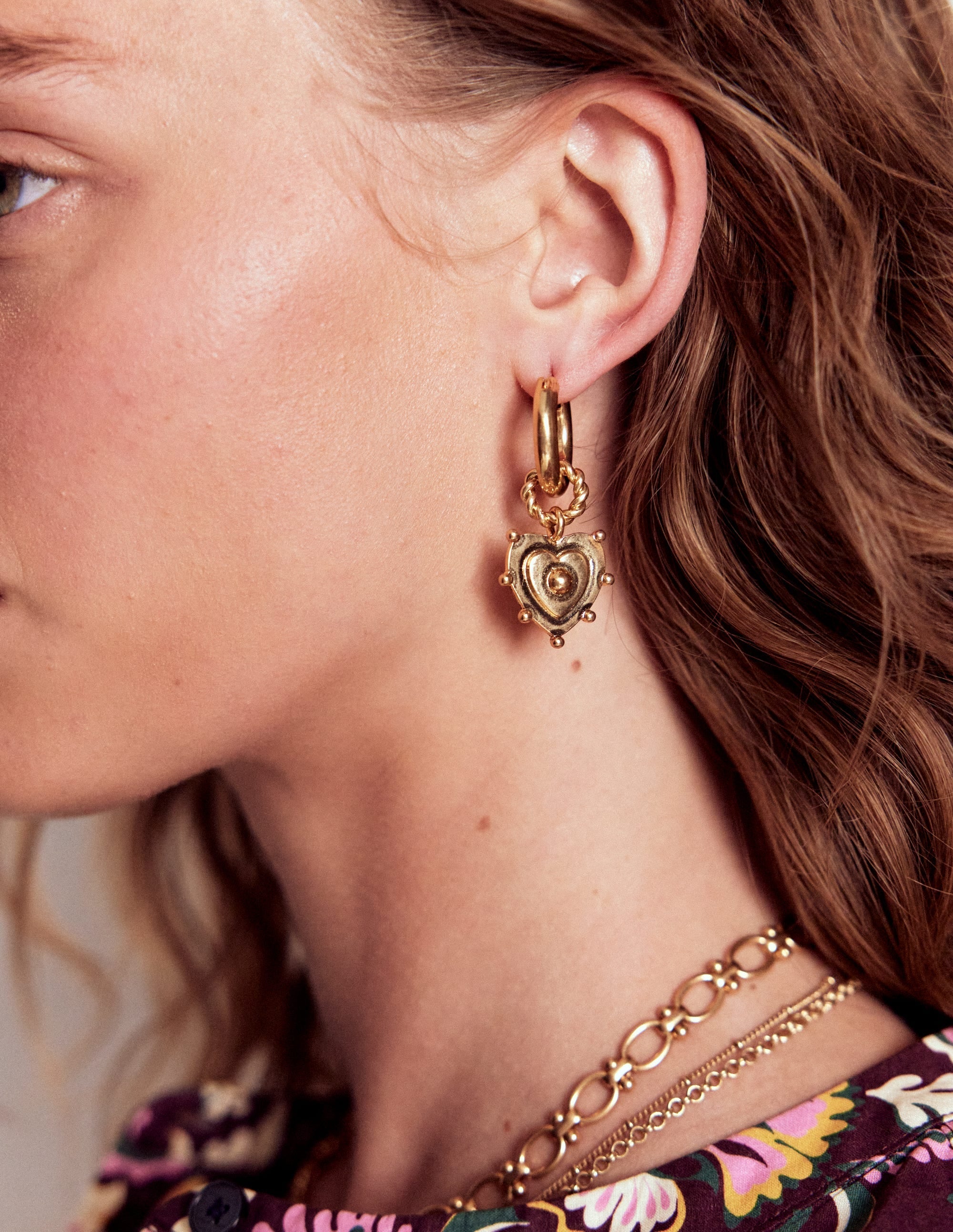 Heart Charm Earrings-Gold Colour