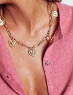 Multi-Heart Charm Necklace-Gold Colour