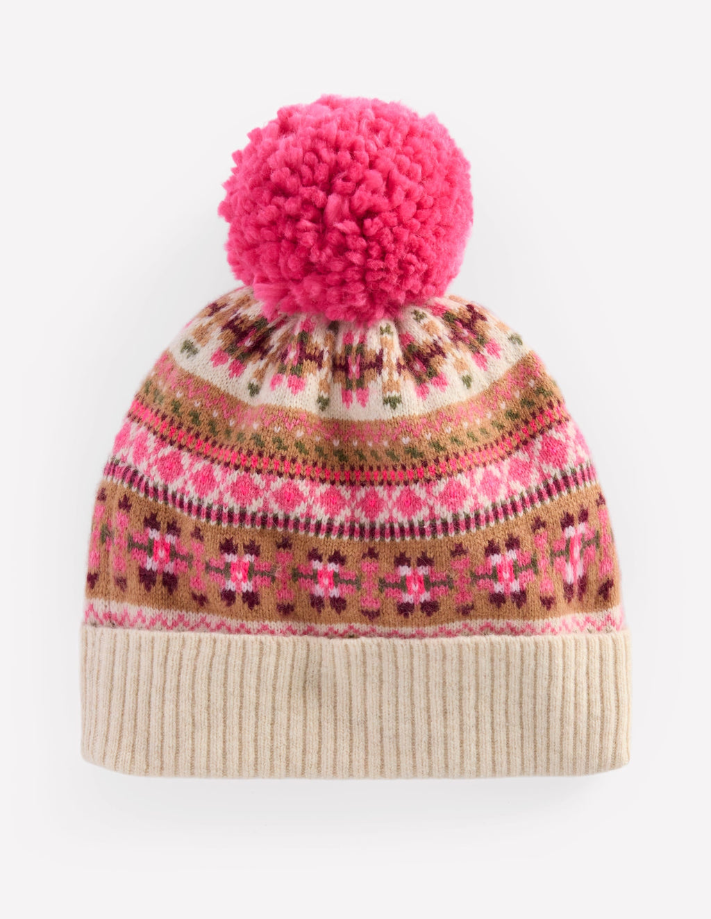 Edie Fair Isle Beanie-Pink