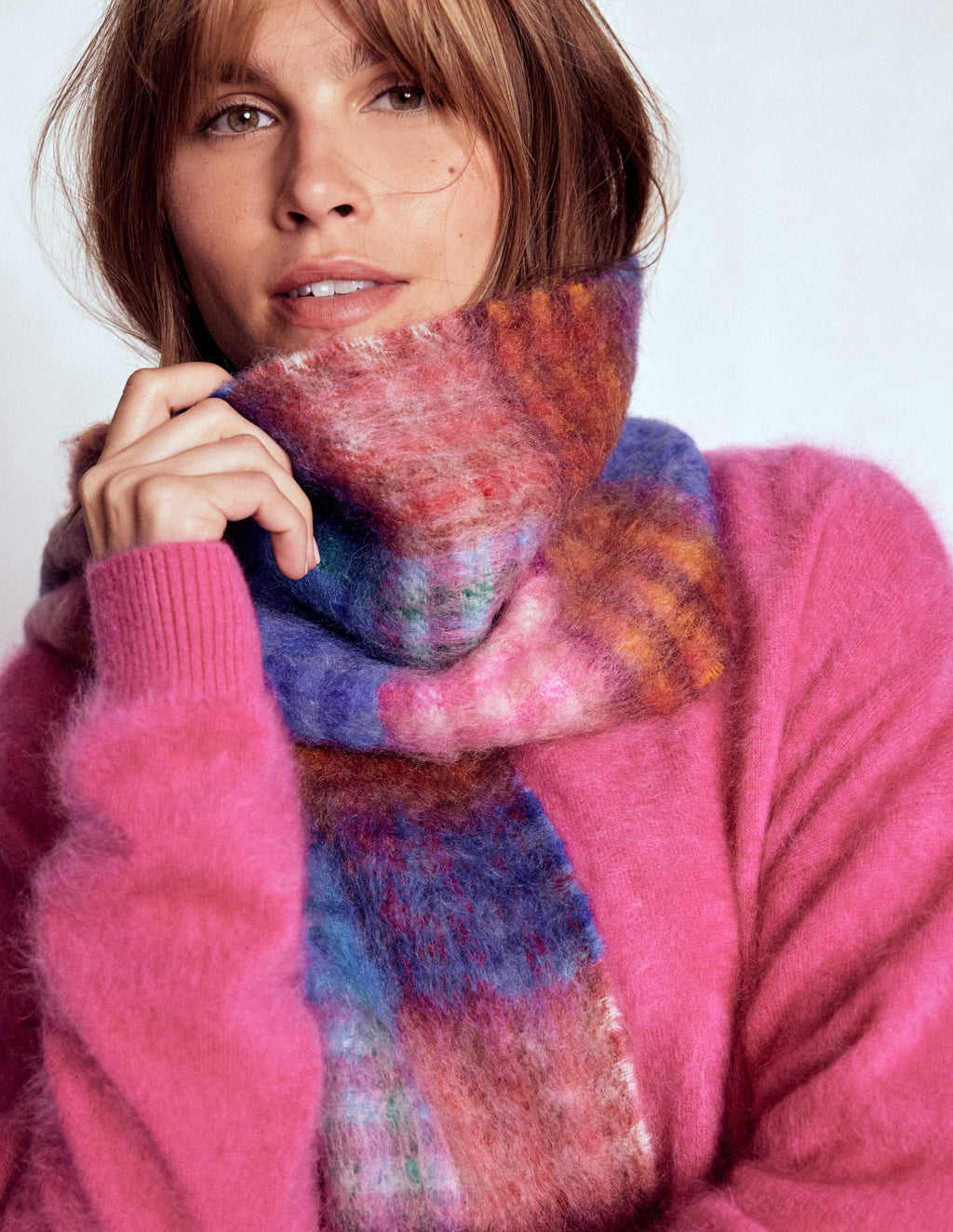 Mohair Woven Scarf-Multi Check