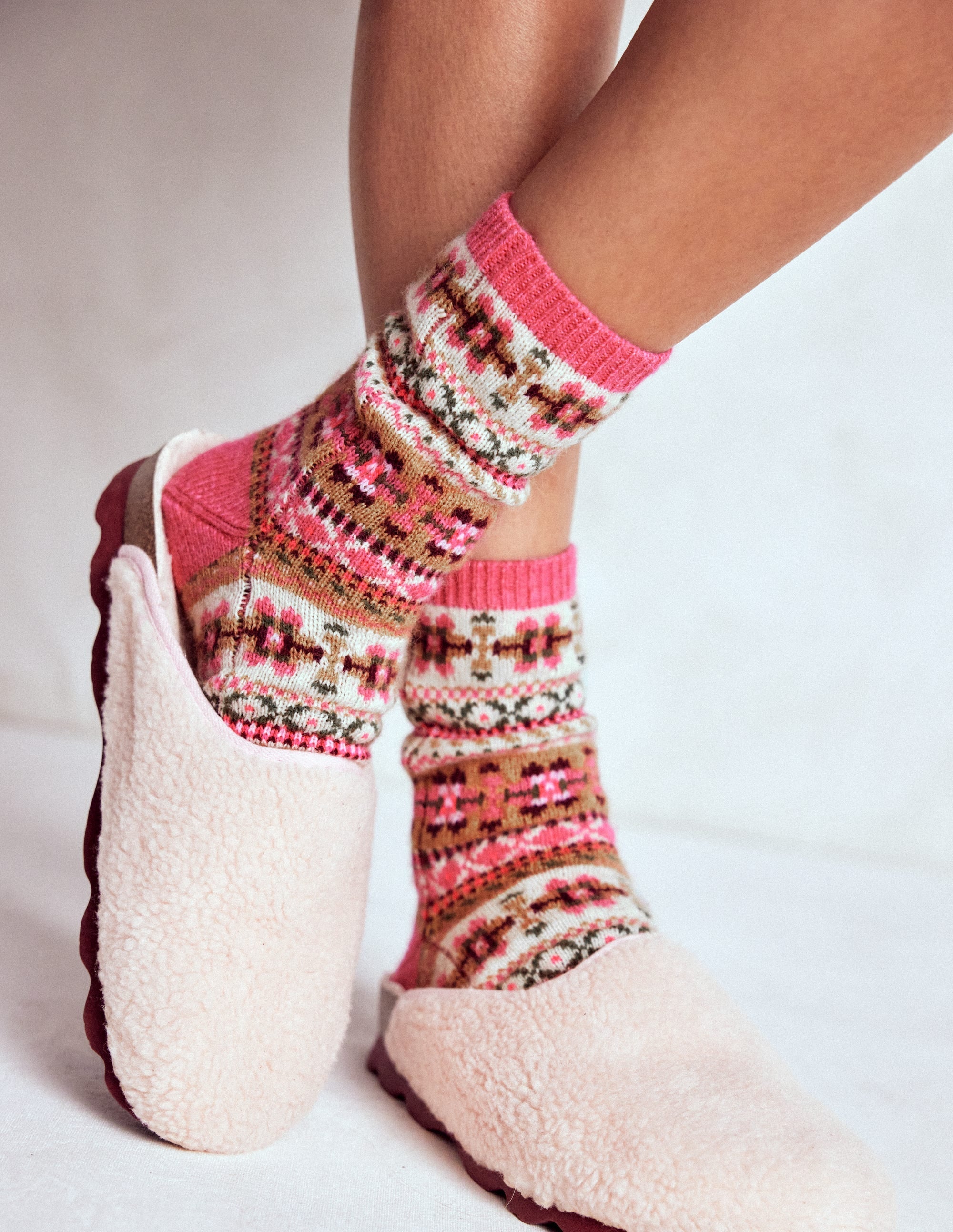Fair Isle Socks-Pink