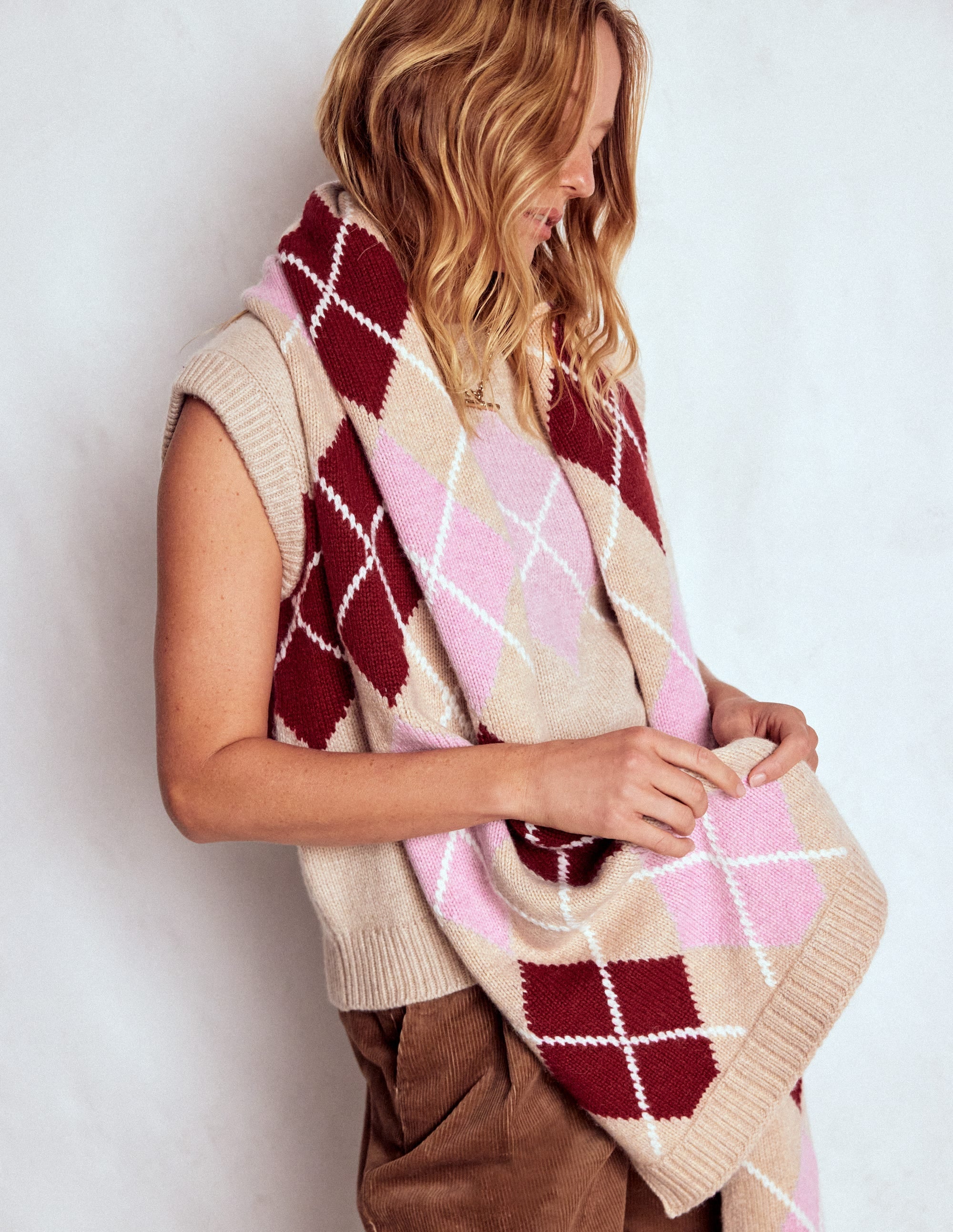 Argyle Scarf-Burgundy