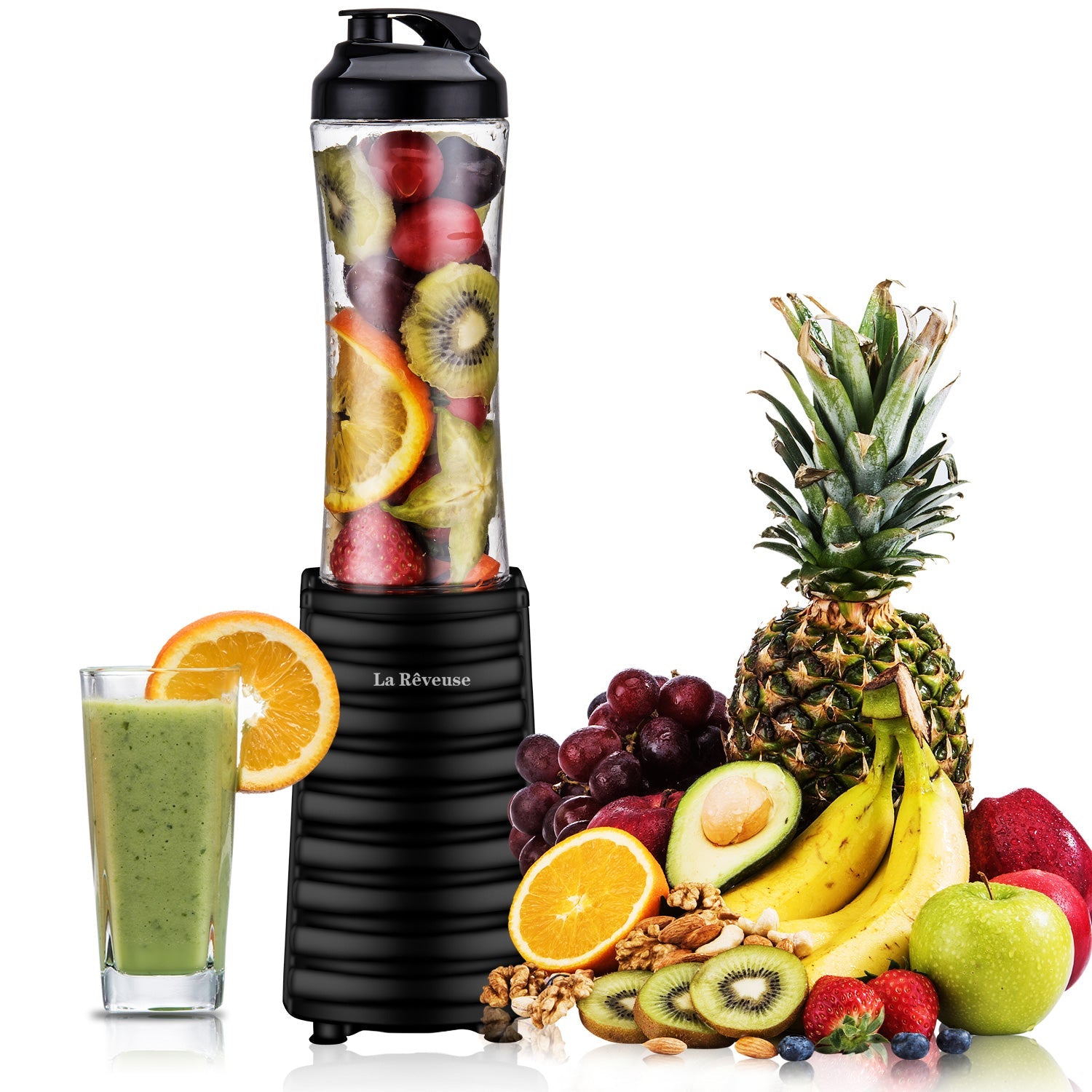La Reveuse Smoothies Blender 300 Watt with 18 oz BPA Free Portable Travel Sports Bottle (Silver)