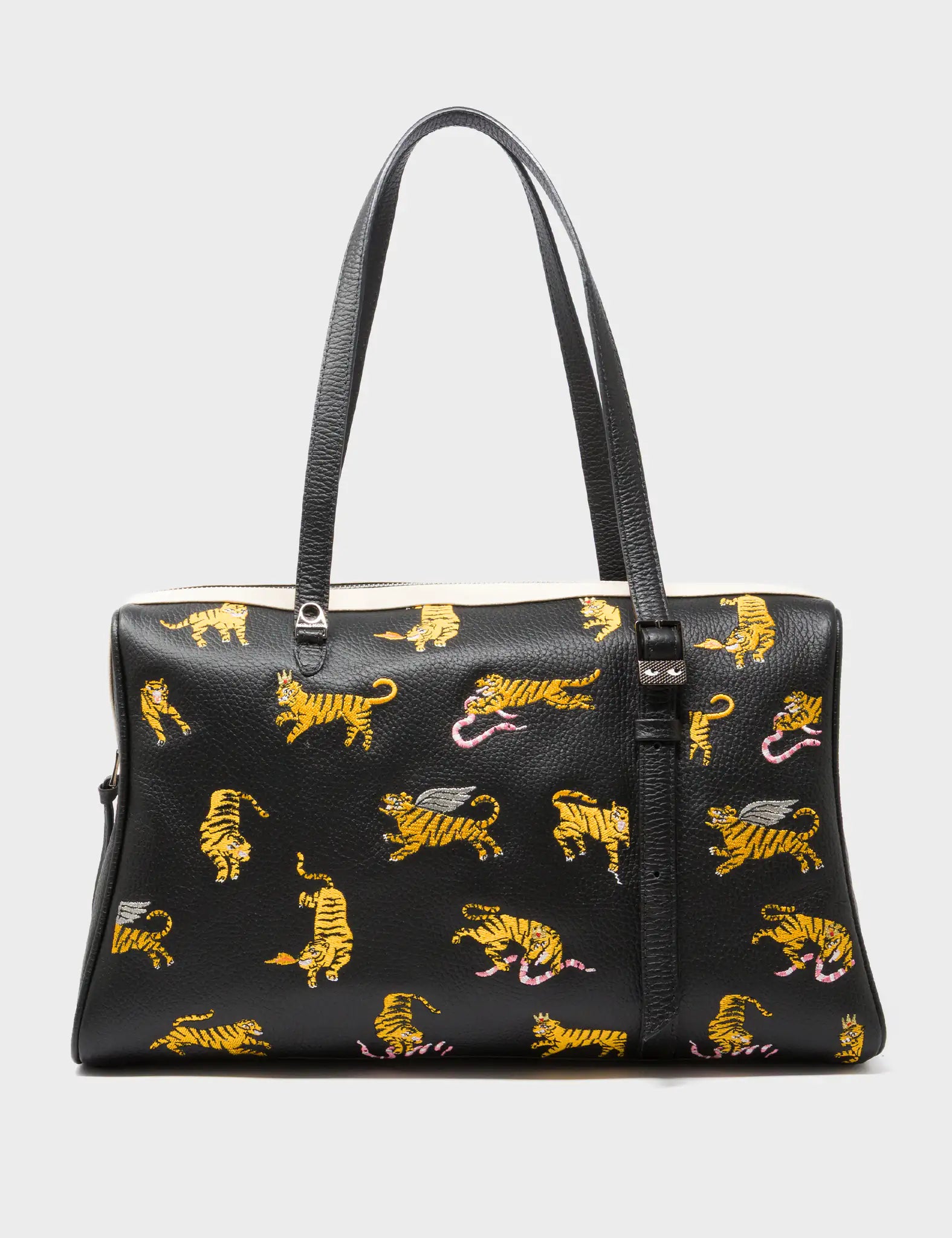 Esther Large Black Duffle Bag - Tiger Rumble Embroidery