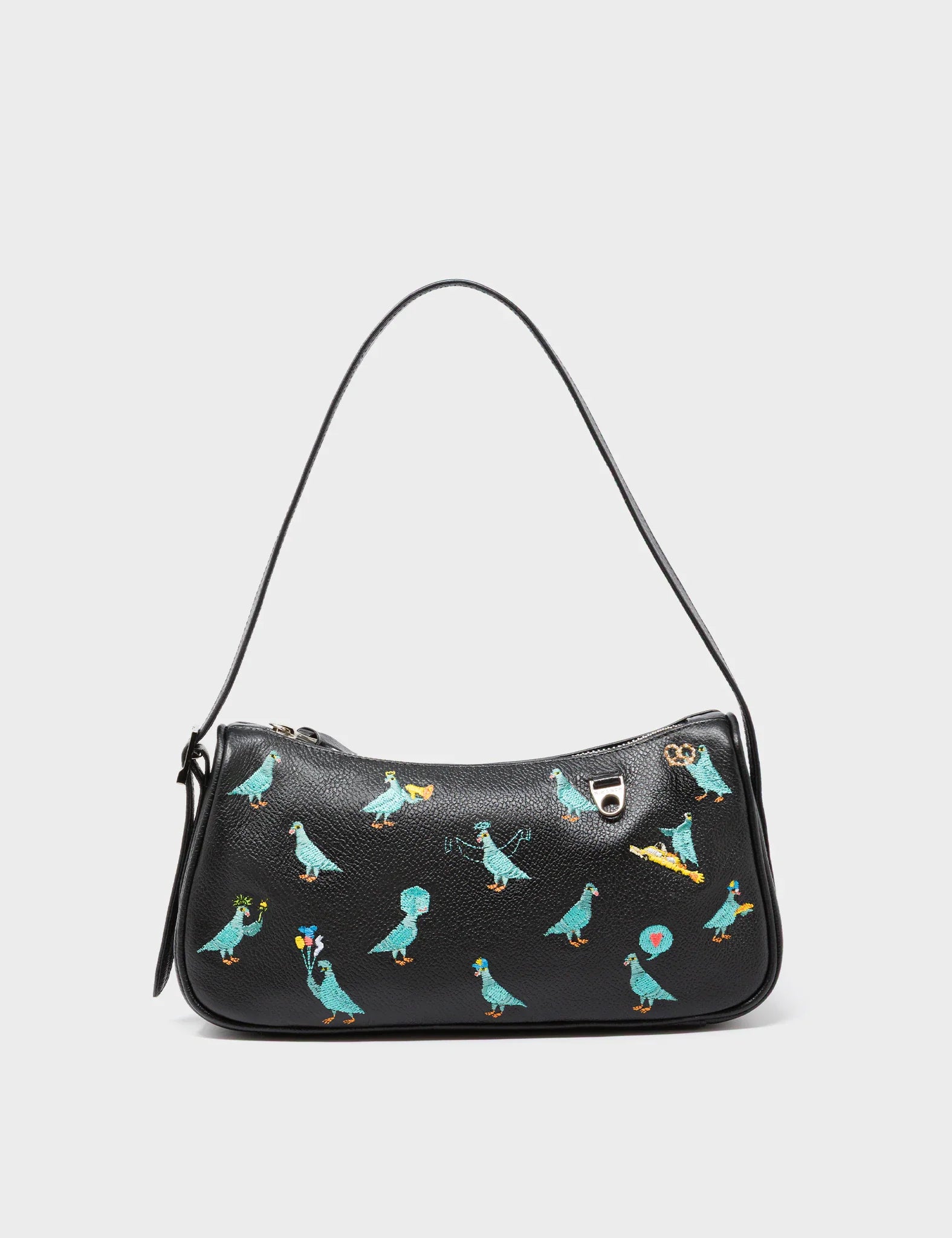 Lucas Hobo Mini Black Handbag - Pigeonista Embroidery
