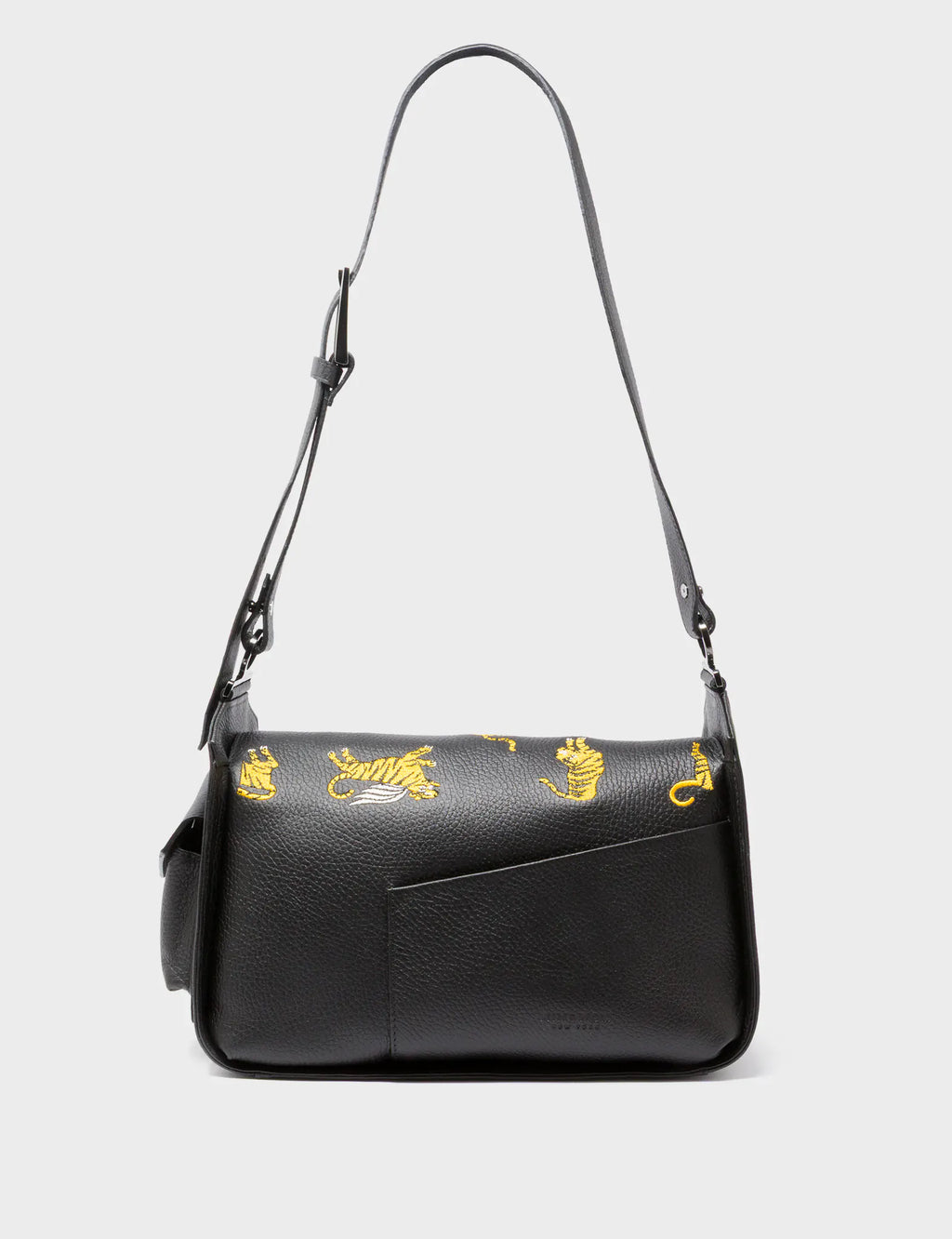 Houston Black Leather Shoulder Bag - Tiger Rumble