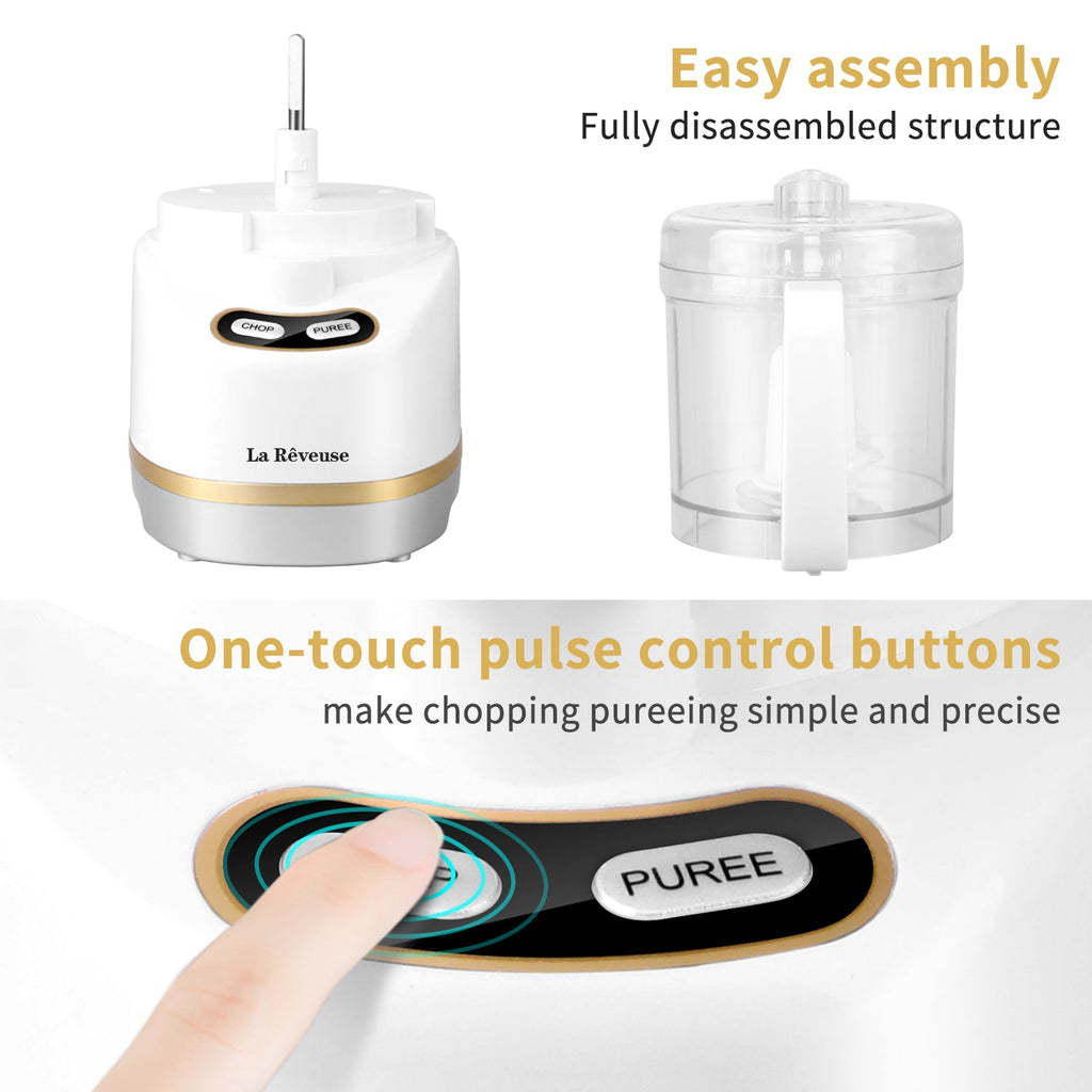 La Reveuse Electric Mini Food Processor with 200 Watts.2-Cup Prep Bowl for Mincing.Chopping.Grinding.Blending.Pureeing.White