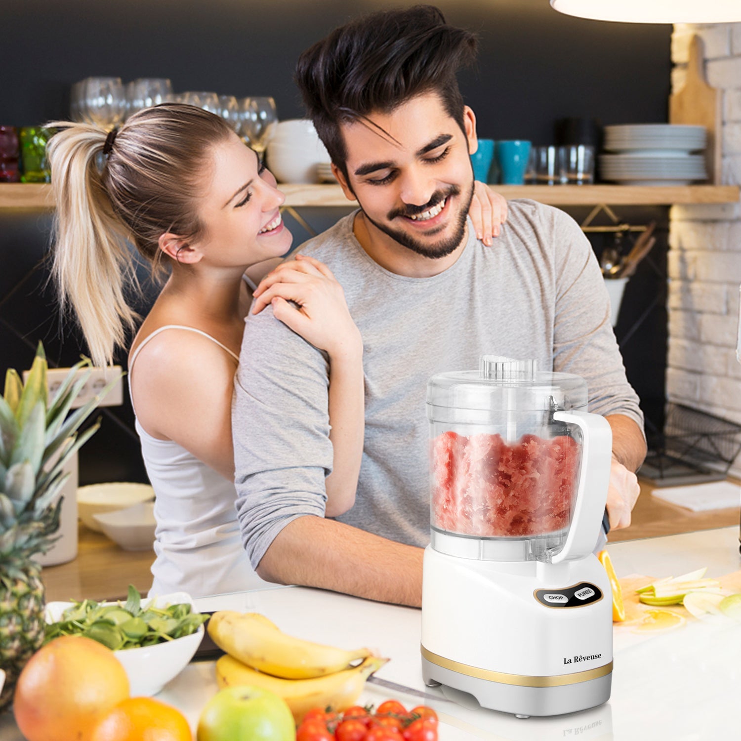 La Reveuse Electric Mini Food Processor with 200 Watts.2-Cup Prep Bowl for Mincing.Chopping.Grinding.Blending.Pureeing.White