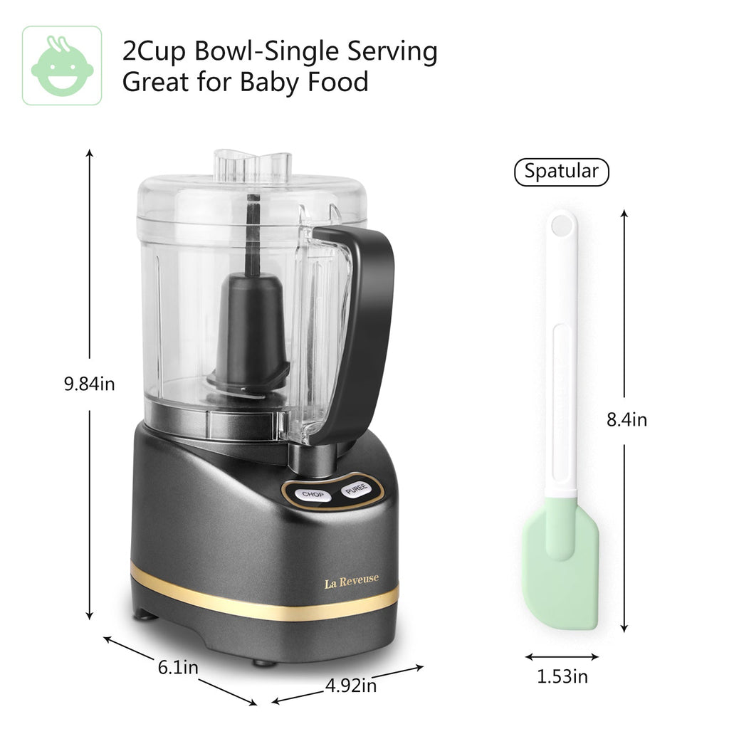 La Reveuse Electric Mini Food Processor with 200 Watts.2-Cup Prep Bowl for Mincing.Chopping.Grinding.Blending.Pureeing.Metallic Grey