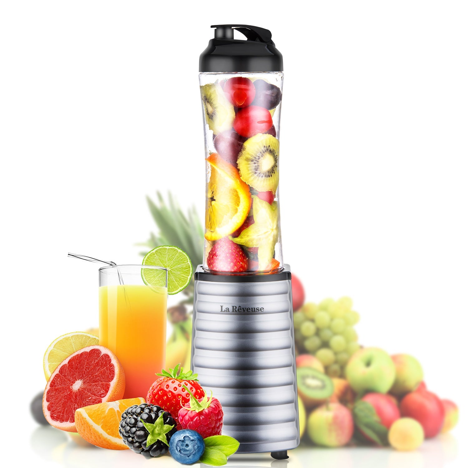 La Reveuse Personal Blender With Travel Lid BPA Free - 18oz Portable Sports Bottle Silver Stainless Steel Blade LARB1802S