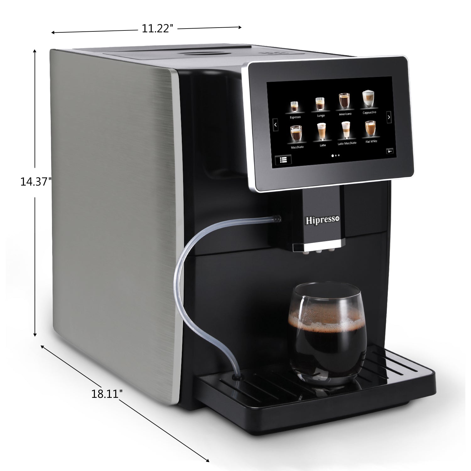 Hipresso Super-automatic Espresso Coffee Machine with Large 7 Display for Brewing Americano.Cappuccino. Latte. Macchiato.Flat White. Espresso Drinks