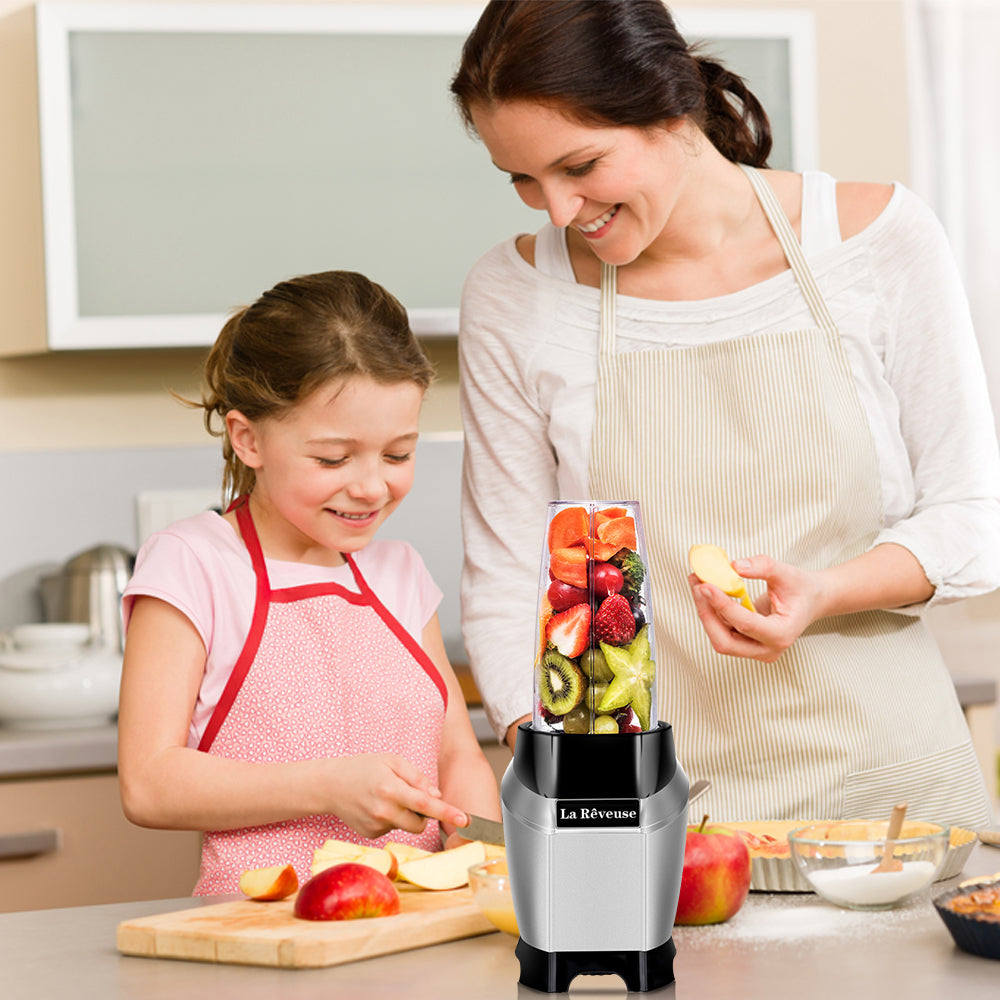 La Reveuse Personal Intellgent Blender 1000W Powerful Motor Ice Crusher With Travel Lid BPA Free - 24oz Portable Sports Bottle Golden Stainless Steel Blade - SILVER LARB1803G