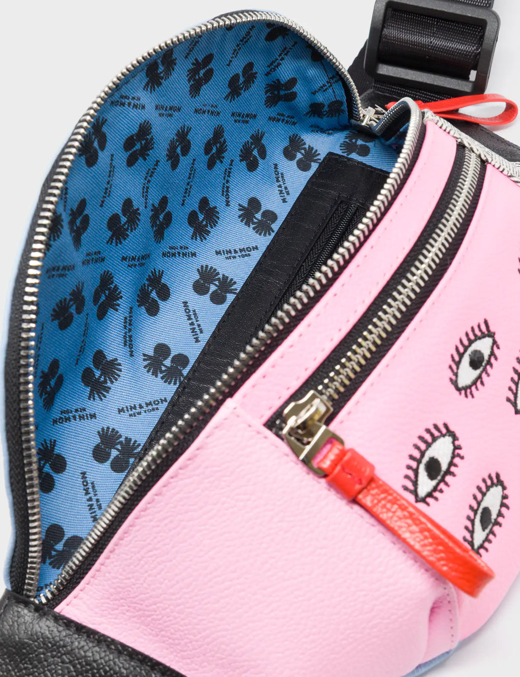 Harold Fanny Pack Cerulean Blue Leather - All Over Eyes Embroidery 