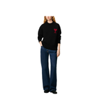 Black Wool De Coeur Crewneck Sweater