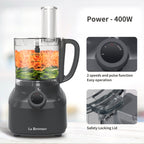 La Reveuse 4 Cup Food Processor Vegetable Chopper. 400 Watts. for Slicing.Shredding.Grating.Juicing.Emulsfying.Mixing