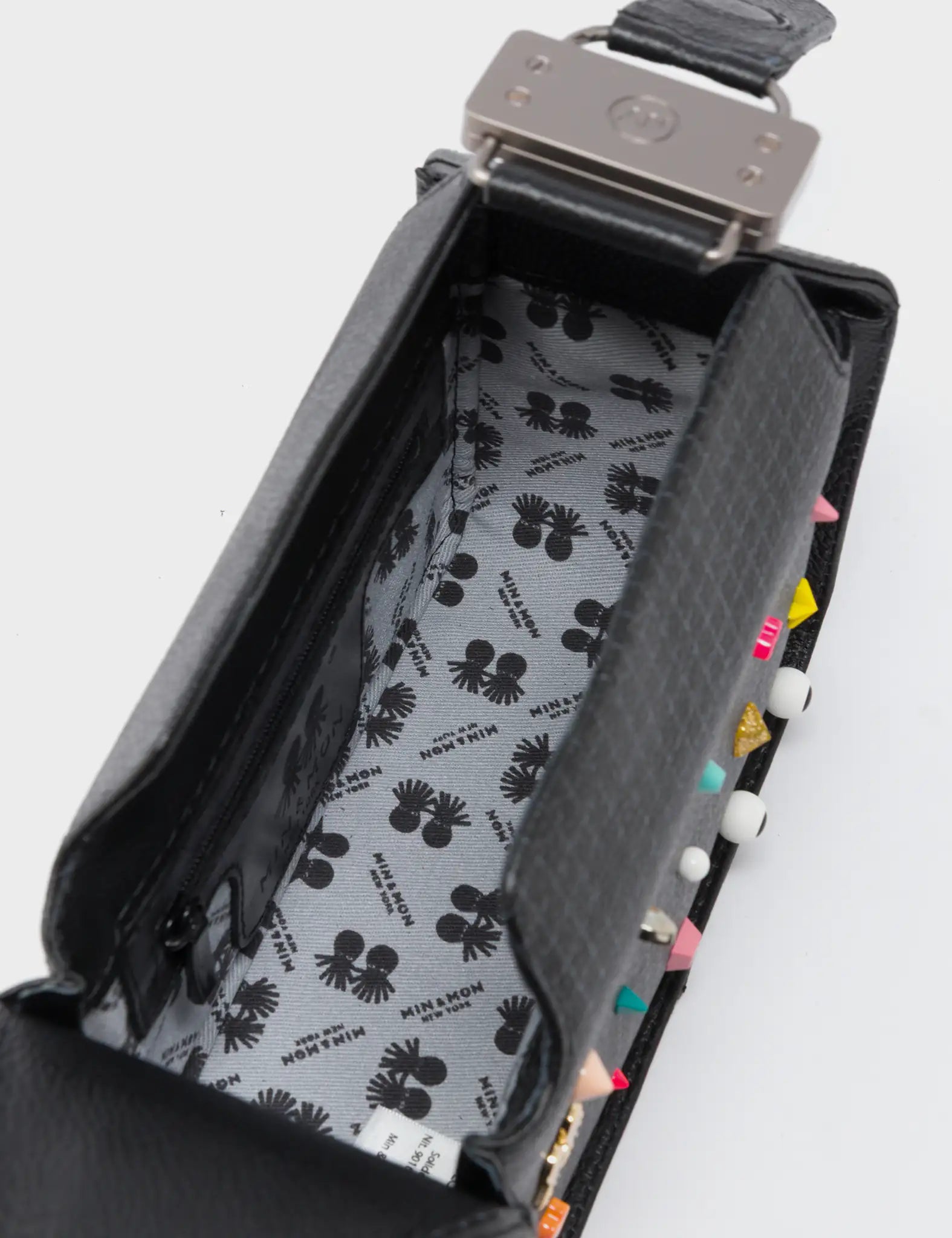 Benji Micro Crossbody Black Leather Bag - Studs Pattern