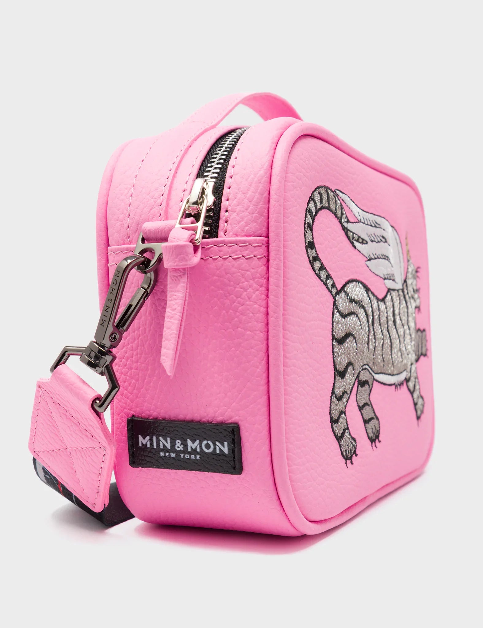 Verto Soft Neon Pink Leather Crossbody Bag - Winged Tiger Embroidery
