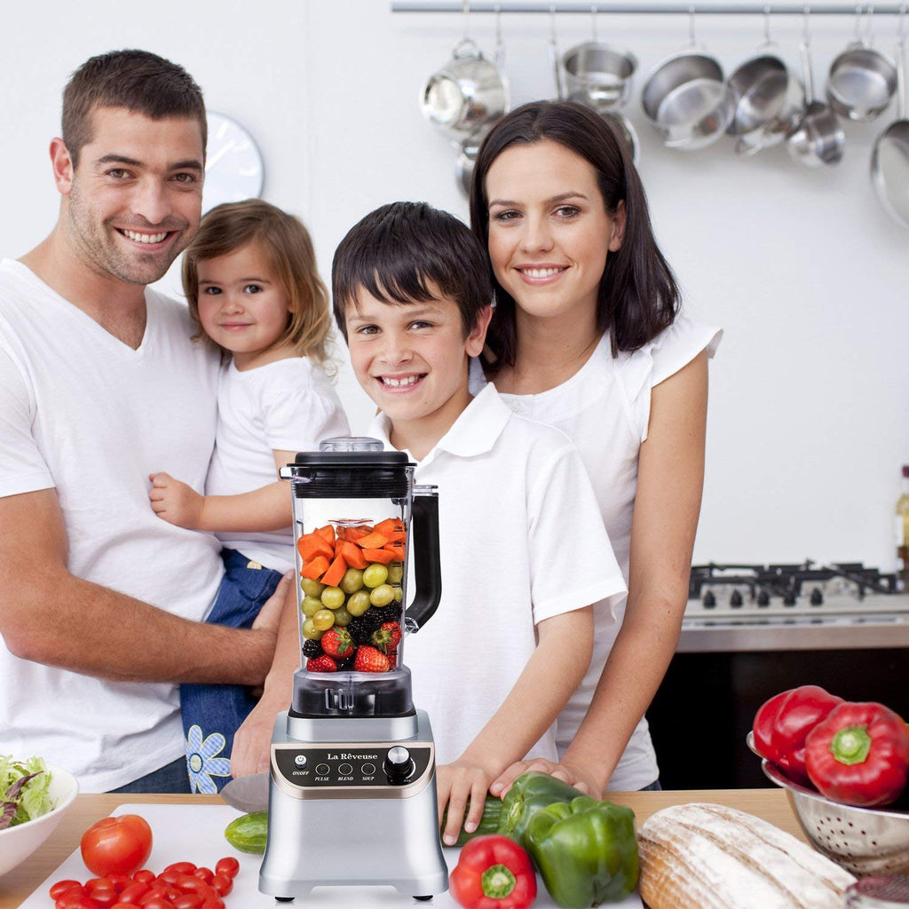 La Reveuse Food Processor Ice Crusher High speed 1200W Powerful Motor Blender - 51.25oz BPA Free Bottle Silver Stainless Steel Blade - Silver LARB1804