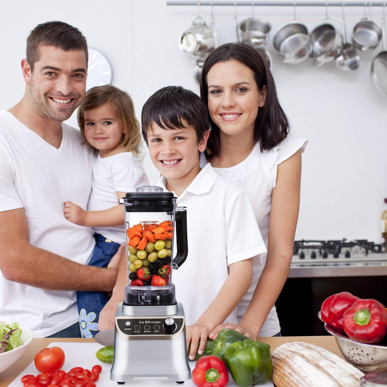 La Reveuse Food Processor Ice Crusher High speed 1200W Powerful Motor Blender - 51.25oz BPA Free Bottle Silver Stainless Steel Blade - Silver LARB1804