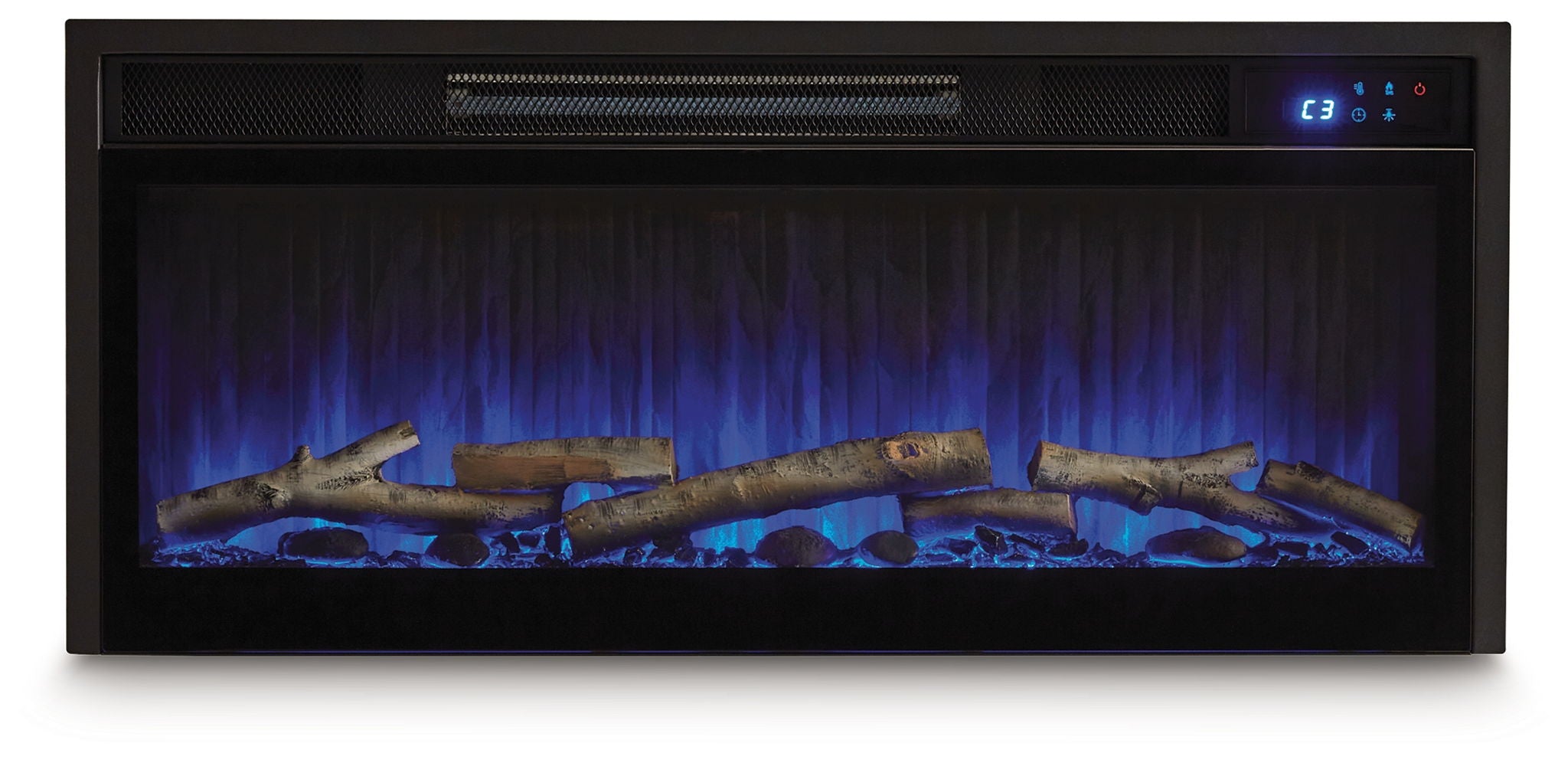 Entertainment Accessories - Black - Fireplace Insert With Faux Birch Log Set