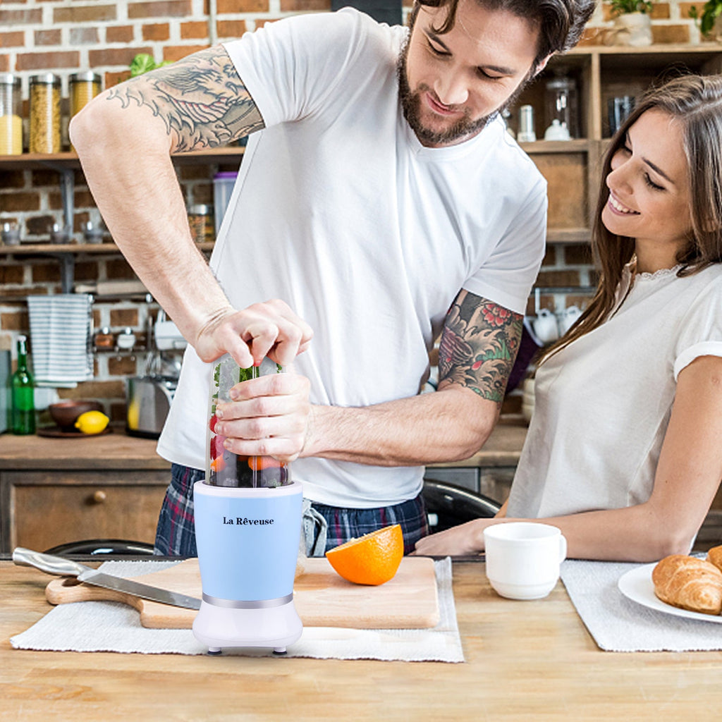 La Reveuse Personal Size Blender 250 Watts Power for Shakes Smoothies Seasonings Sauces with 1 Piece 15 oz Cup.1 Piece 10 oz Mug.BPA Free