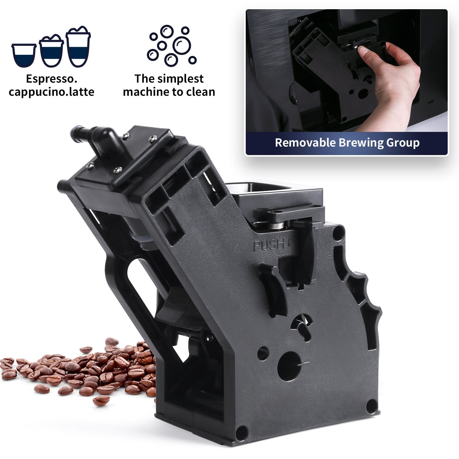 Hipresso Super-automatic Espresso Coffee Machine with Large 7 Display for Brewing Americano.Cappuccino. Latte. Macchiato.Flat White. Espresso Drinks