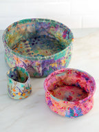 Mini Collapsible Storage Bins. Set of 3 - Taupe Watercolor Patchwork