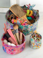 Mini Collapsible Storage Bins. Set of 3 - Taupe Watercolor Patchwork