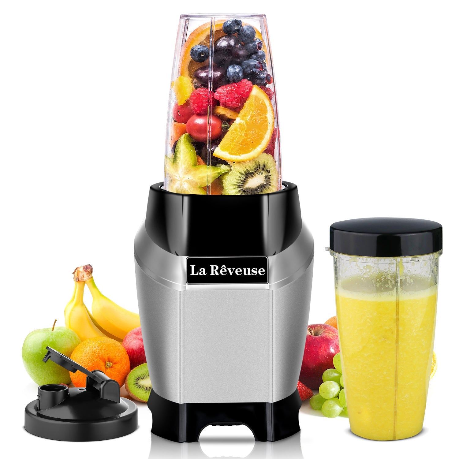 La Reveuse Countertop Blender - Making Shakes and Smoothies 600 Watts-with 20 oz and 24 oz BPA Free Portable Travel Bottles - Dishwasher Safe