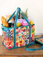 Heavy Duty Grocery & Go Bags. Set of 2 - Bright Floral Garden