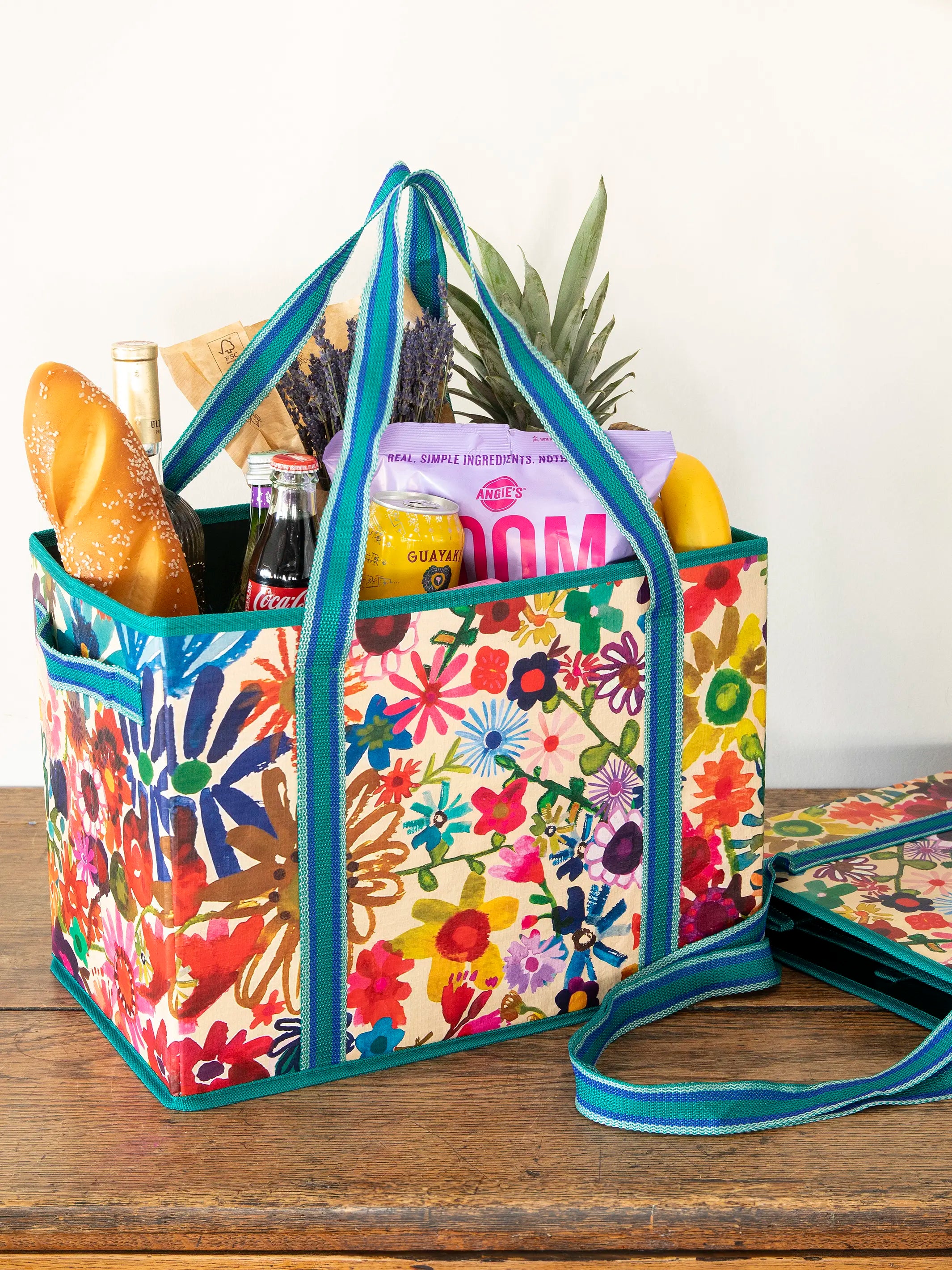 Heavy Duty Grocery & Go Bags. Set of 2 - Bright Floral Garden